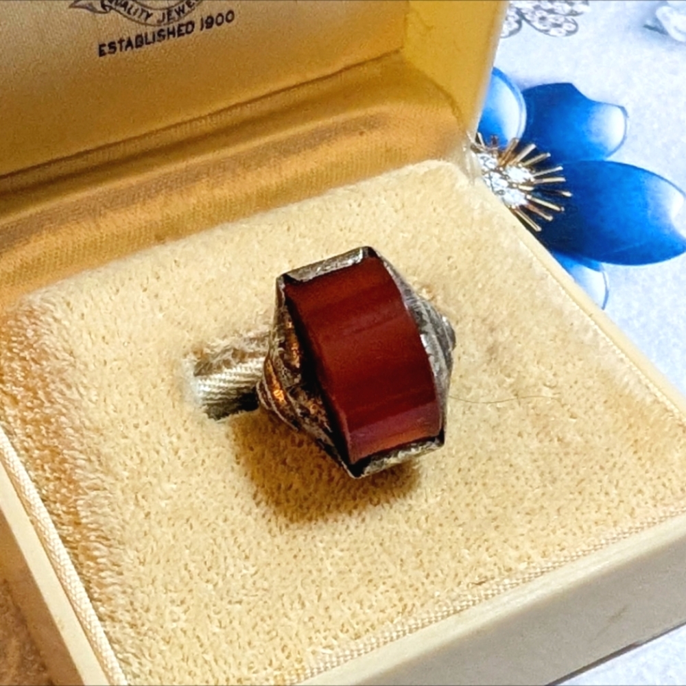 Authentic Antique Art Nouveau Carnelian Sterling Silver Ring - Picture 2 of 8